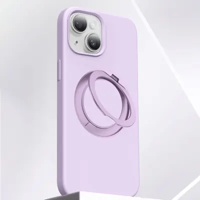iPhone 15 Mobilskal MagSafe Silikon Roterande Kickstand - Lila (Ljuslila)