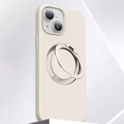 iPhone 15 Mobilskal MagSafe Silikon Roterande Kickstand (Antikvit)