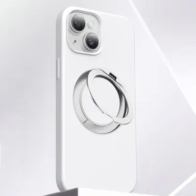 iPhone 15 Mobilskal MagSafe Silikon Roterande Kickstand - Vit (Vit)