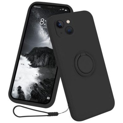 iPhone 15 Mobilskal Ringhållare Liquid Silikon - Svart
