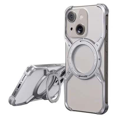 iPhone 15/14/13 Mobilskal Bumper Frameless Kickstand - Silver (Silver)