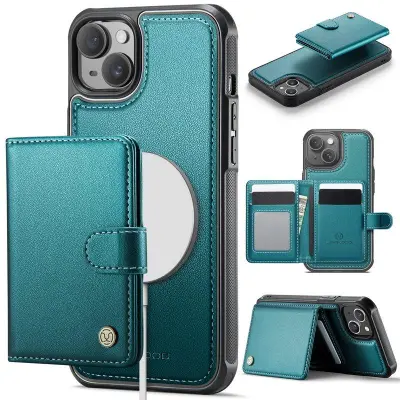 JEEHOOD J09 iPhone 15 Skal RFID Blocker Läder Grön