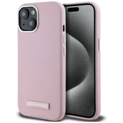 Karl Lagerfeld iPhone 15 Mobilskal MagSafe FW Metal Plate Rosa