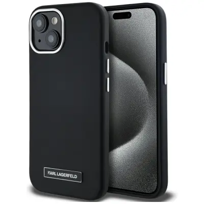 Karl Lagerfeld iPhone 15 Mobilskal MagSafe FW Metal Plate - Svart