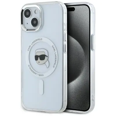 Karl Lagerfeld iPhone 15 Mobilskal Magsafe Metal Karl Head - Vit