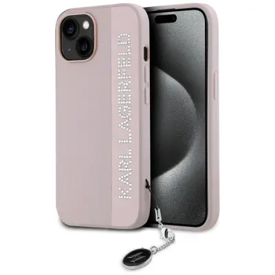 Karl Lagerfeld iPhone 15 Mobilskal MagSafe Saffiano Rhinestones - Rosa