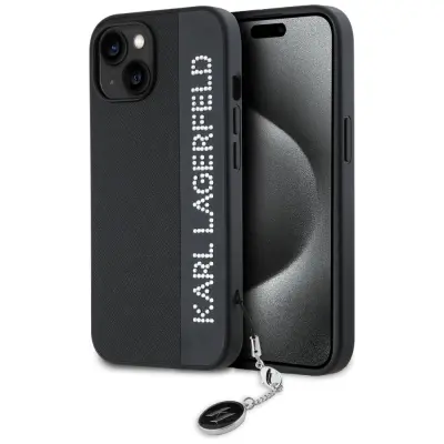 Karl Lagerfeld iPhone 15 Mobilskal MagSafe Saffiano Rhinestones - Svart