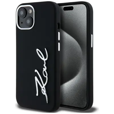 Karl Lagerfeld iPhone 15 Mobilskal MagSafe Silicone Metal Script Logo