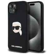 Karl Lagerfeld iPhone 15 Mobilskal MagSafe Silikon Karl Head - Svart