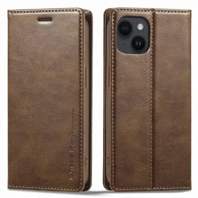 LC.IMEEKE iPhone 15 Plånboksfodral i Konstläder - RFID-blockerande - Brun