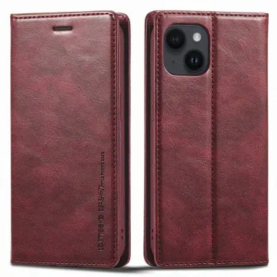 LC.IMEEKE iPhone 15 Plånboksfodral i Konstläder - RFID-blockerande - Röd