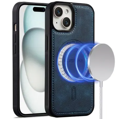 LC.IMEEKE L6 iPhone 15 Fodral KonstLäder - Blå