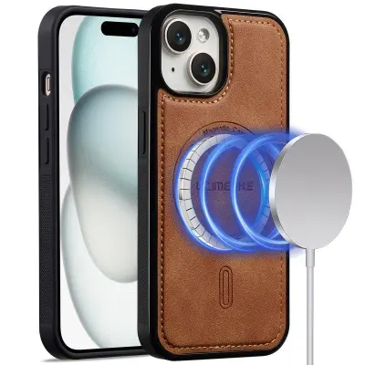 LC.IMEEKE L6 iPhone 15 Fodral KonstLäder - Brun