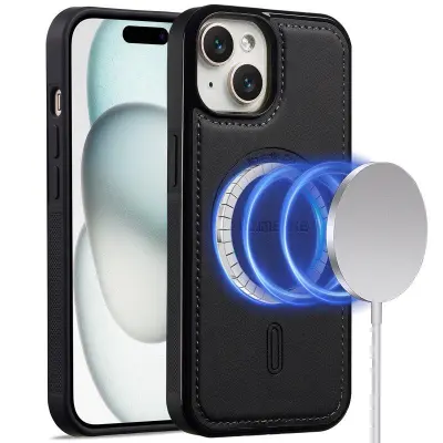 LC.IMEEKE L6 iPhone 15 Fodral KonstLäder - Svart