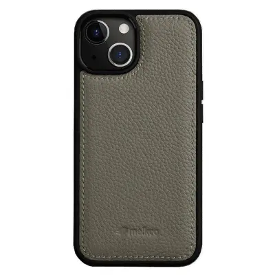 MELKCO iPhone 15 Mobilskal Äkta Läder + PC Stötsäkert - Grå