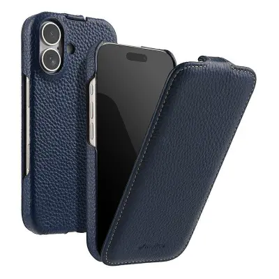 MELKCO iPhone 15 Mobilskal MagSafe Vertikalt Flip Äkta Läder + PC - Blå