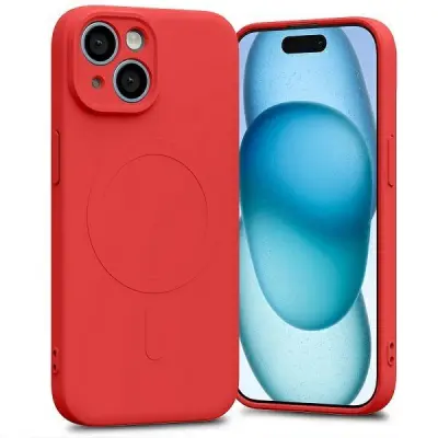 Mercury iPhone 15 Mobilskal MagSafe Semi-Silikon - Röd