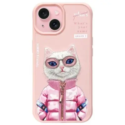 Nimmy iPhone 15 Mobilskal Cool&Cute 2.0 Cat - Rosa