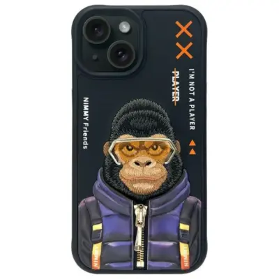 Nimmy iPhone 15 Mobilskal Cool&Cute 2.0 Monkey - Svart