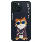 Nimmy iPhone 15 Mobilskal Glasses Cool Cat - Svart
