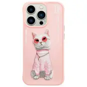 Nimmy iPhone 15 Pro Max Mobilskal Glasses Cool Cat - Rosa