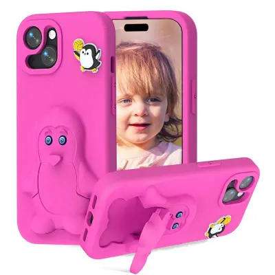 Penguin iPhone 15 Fodral Kickstand Stöttålig EVA - Rosa