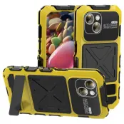 R-JUST Mobilskal till iPhone 15 Silikon+Metal med Härdat Glas - Gul