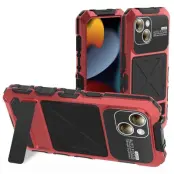 R-JUST Mobilskal till iPhone 15 Silikon+Metal med Härdat Glas - Röd