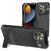 R-JUST Mobilskal till iPhone 15 Silikon+Metall med Härdat Glas - Svart