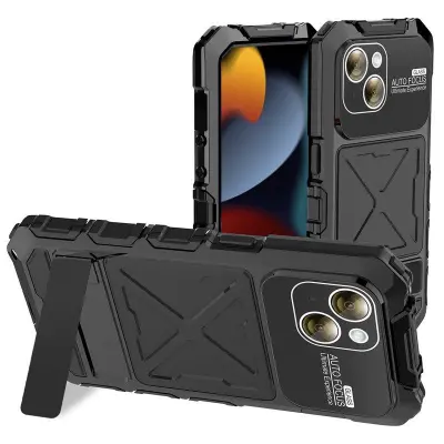 R-JUST iPhone 15 Mobilskal Silikon+Metall med Härdat Glas - Svart