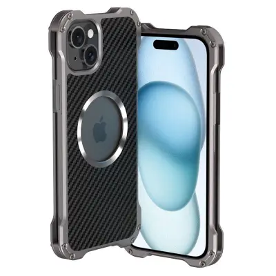 R-JUST RJ-51 iPhone 15 Mobilskal PC + Aluminium Legering Svart