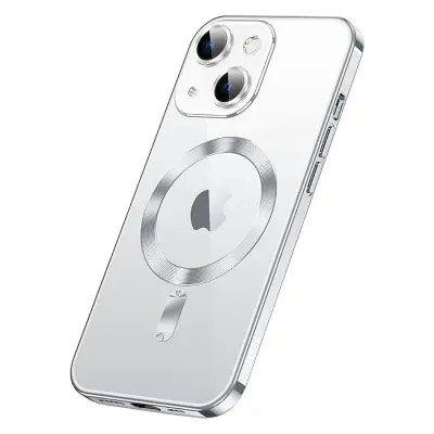 SULADA iPhone 15 Magnetiskt Fodral TPU Tempererat Glas Silver