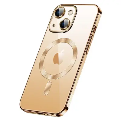 SULADA iPhone 15 Mobilskal MagSafe TPU och Härdat Glas - Guld