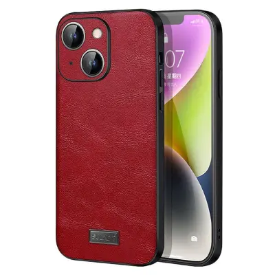 SULADA iPhone 15 Mobilskal PU Läder Coated TPU+PC Röd Drop Skydd