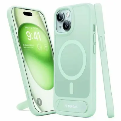 Torras iPhone 15 Mobilskal Magsafe Kickstand - Ljusgrön