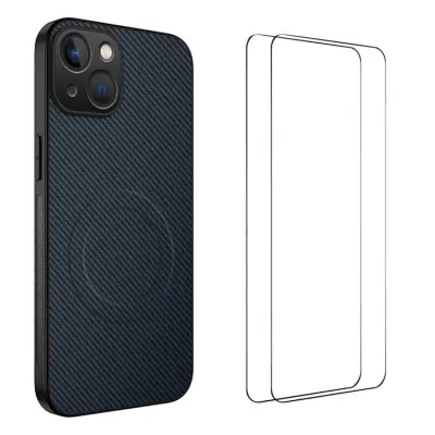 WANLONFENG iPhone 15 Mobilskal MagSafe + [2-Pack] Härdat Glas