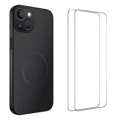 WANLONFENG iPhone 15 Mobilskal MagSafe + [2-Pack] Härdat Glas