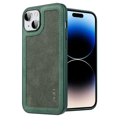 X-LEVEL iPhone 15 Mobilskal Splicing Anti-Slip PU Läder Grön