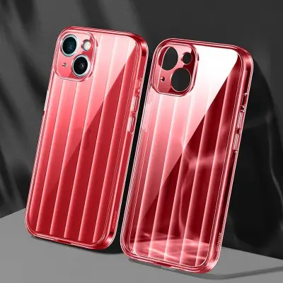XUNDD Greya Series iPhone 15 Mobilskal Stripe Design Transparent Röd