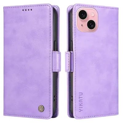 YIKATU iPhone 15 Konstläder Plånboksfodral Litchi Texture - Lila