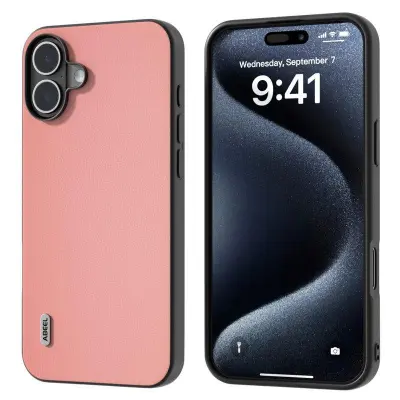 ABEEL iPhone 16 Plus Mobilskal Äkta Läder Anti-repor Rosa