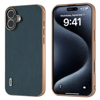 ABEEL iPhone 16 Plus Mobilskal Electroplating Äkta Läder Grön