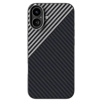 ABEEL iPhone 16 Plus Mobilskal MagSafe Kolfiber Svart/Silver
