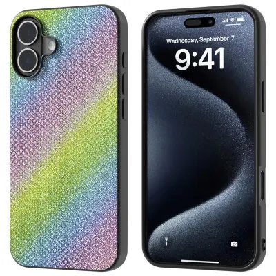 ABEEL iPhone 16 Plus Mobilskal Rhinestone Textur Svart Kantskydd