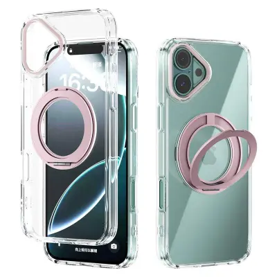 ABEEL Q-LUCK iPhone 16 Plus Mobilskal Shockproof Med Kickstand - Rosa