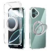 ABEEL Q-LUCK Mobilskal till iPhone 16 Plus Shockproof Rotating Kickstand Silver