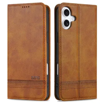 AZNS iPhone 16 Plus Plånboksfodral Konstläder - Brun