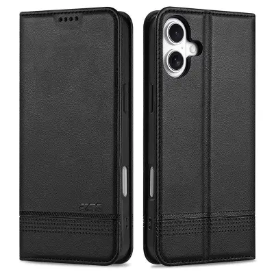 AZNS iPhone 16 Plus Plånboksfodral Konstläder - Svart