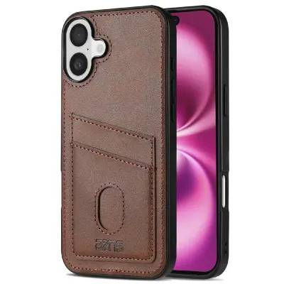 AZNS K1 Series iPhone 16 Plus Fodral KonstLäder - Brun