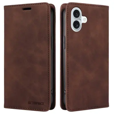 BETOPNICE 003 iPhone 16 Plus Plånboksfodral RFID Blocking Konstläder - Brun